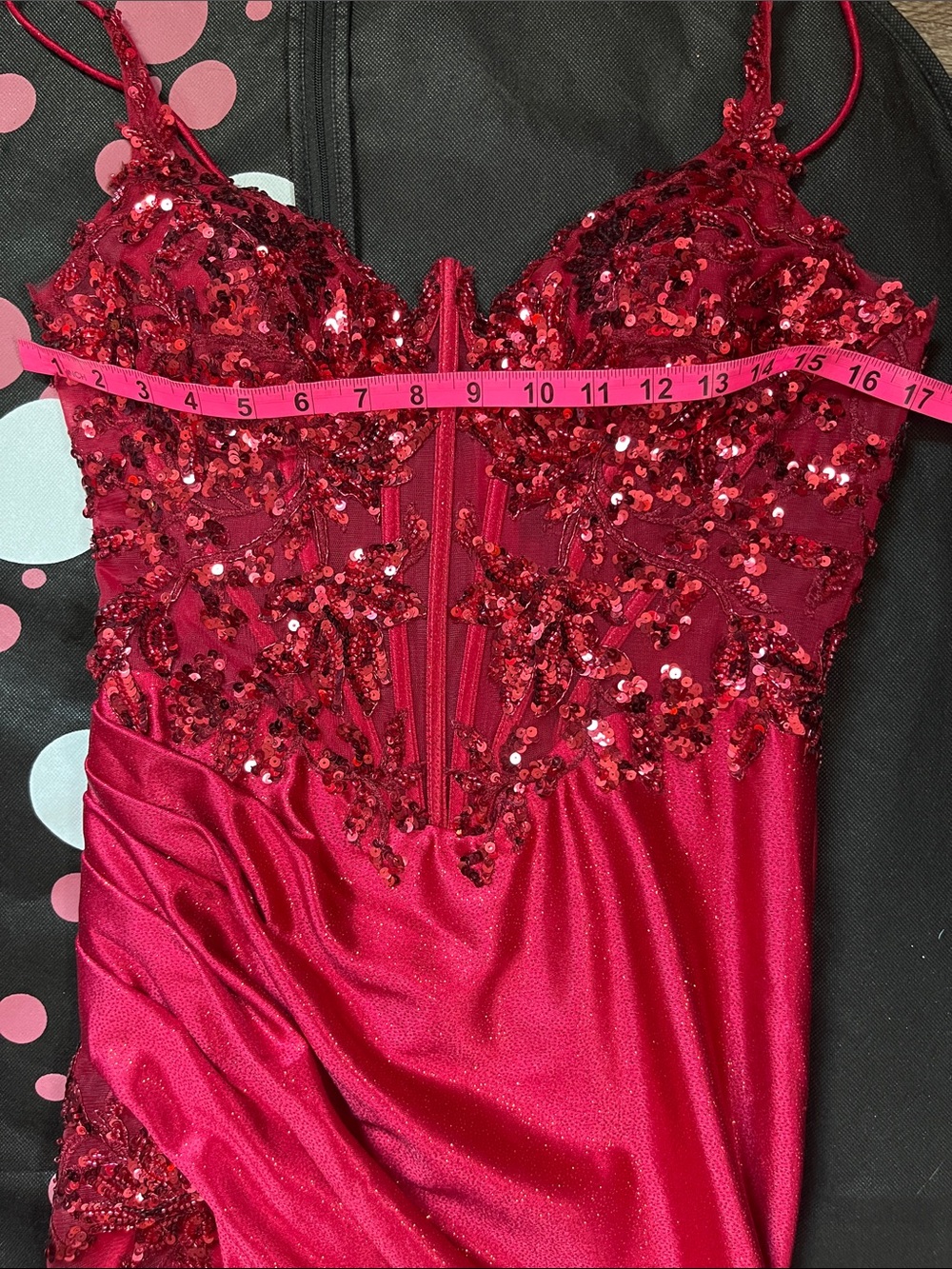 La Femme Red Sequin Satin Mermaid Gown